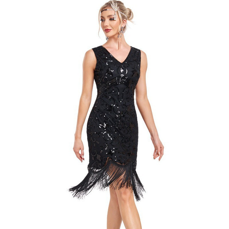Sequined Beaded Tassels Nightclub Party Dress Fashion Formal Evening Dress 5