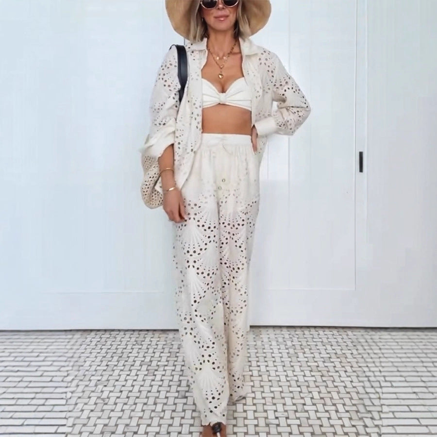 Women Fall and Winter Long-sleeved Single-breasted Shirt and Pants Two-piece Set 6