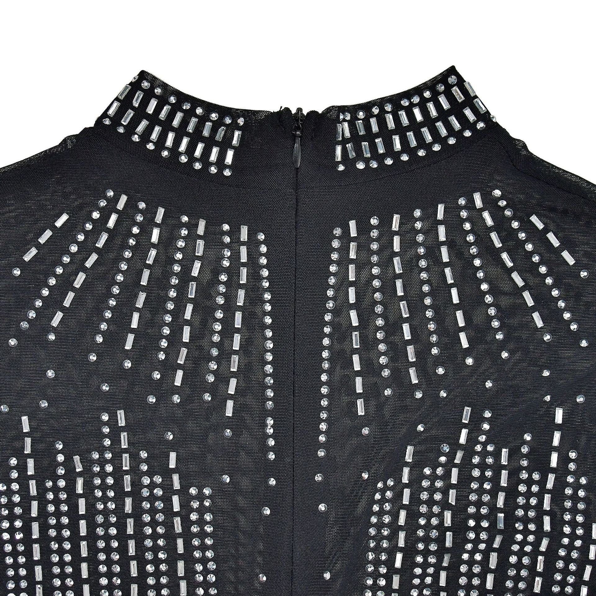 Fashion Women's Solid Color Mesh Beaded Long Sleeve Maxi Dress 19