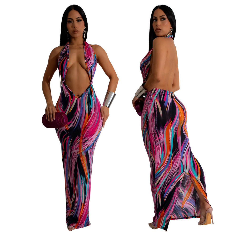 Women Sexy Backless Halter Neck Maxi Dress 12