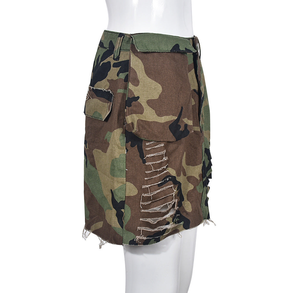 Women's Summer Camo Pocket Tassel Hollow Trendy Skirt 10
