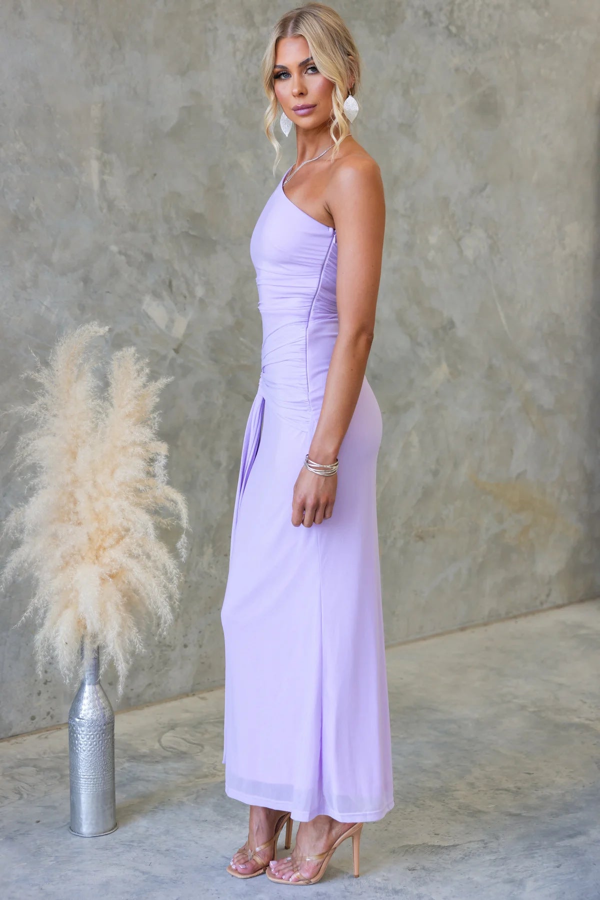 Elegant Chic One-Shoulder Sexy Mesh Tie-Front Long Dress 7