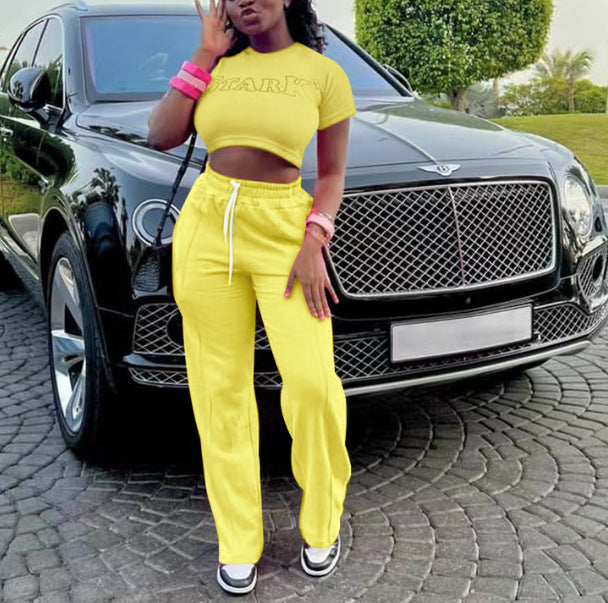 Fashionable Sports Two-Piece Pants Set Women's Sports Casual Letter Print T-Shirt Tops Trousers Fashion Suit