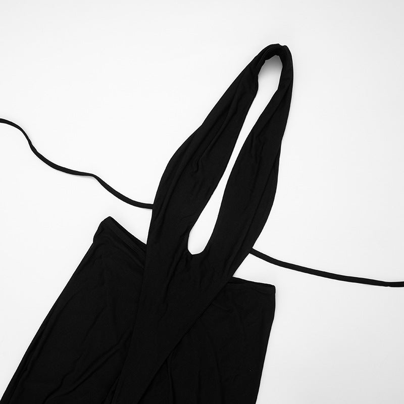 Women Spring/Summer Halter Neck V-Neck Solid Bell Bottom Cropped Jumpsuit 9