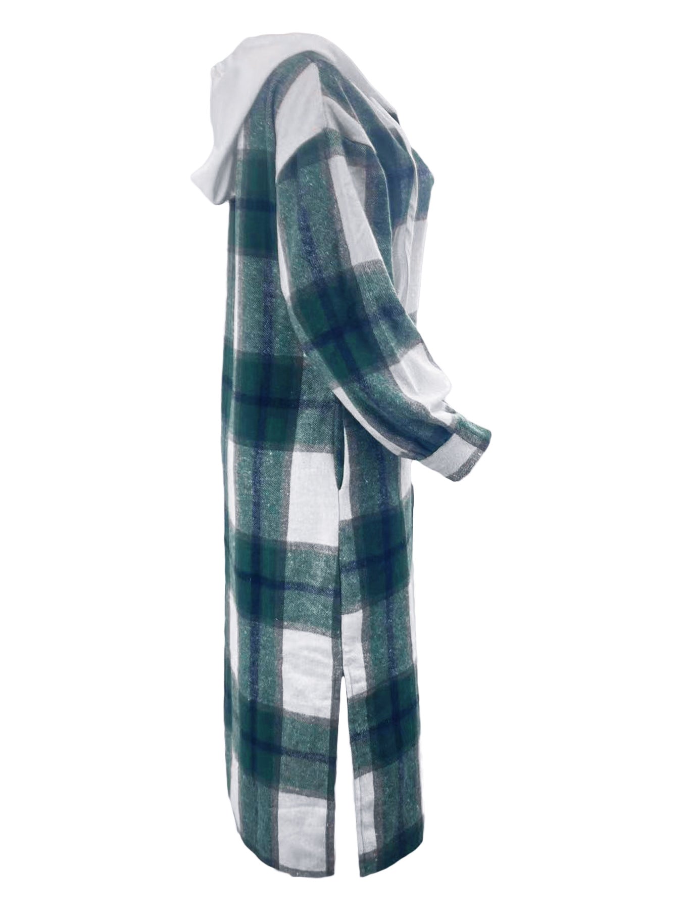 Women Casual Plaid Button Jacket with Hood 6