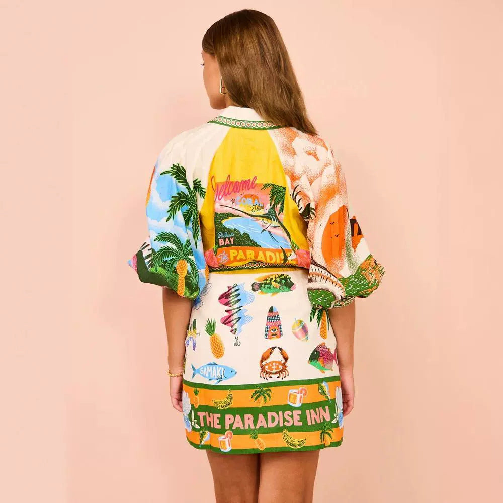 Women's Casual Fashion Printed belt Shirt Dress 3