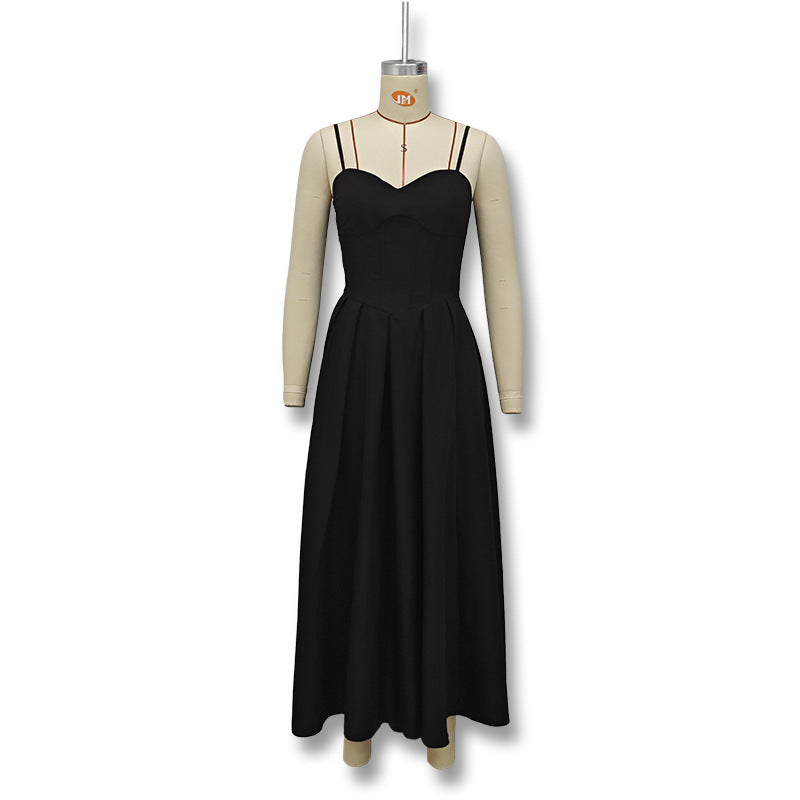 Women's Summer Sexy Black Low Back V-Neck Strap Long Dress 5