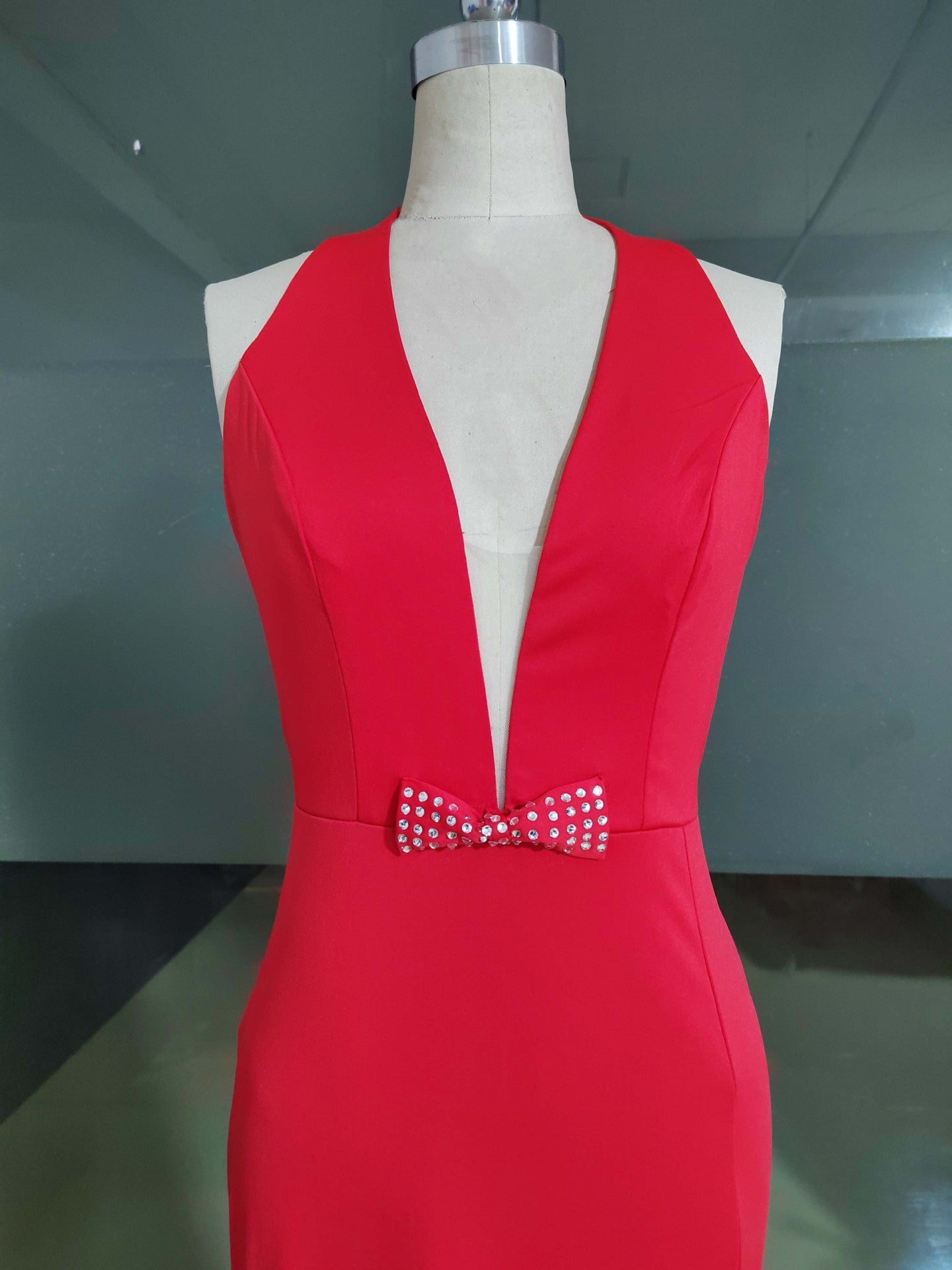 Women sexy halter neck beaded split maxi dress 7