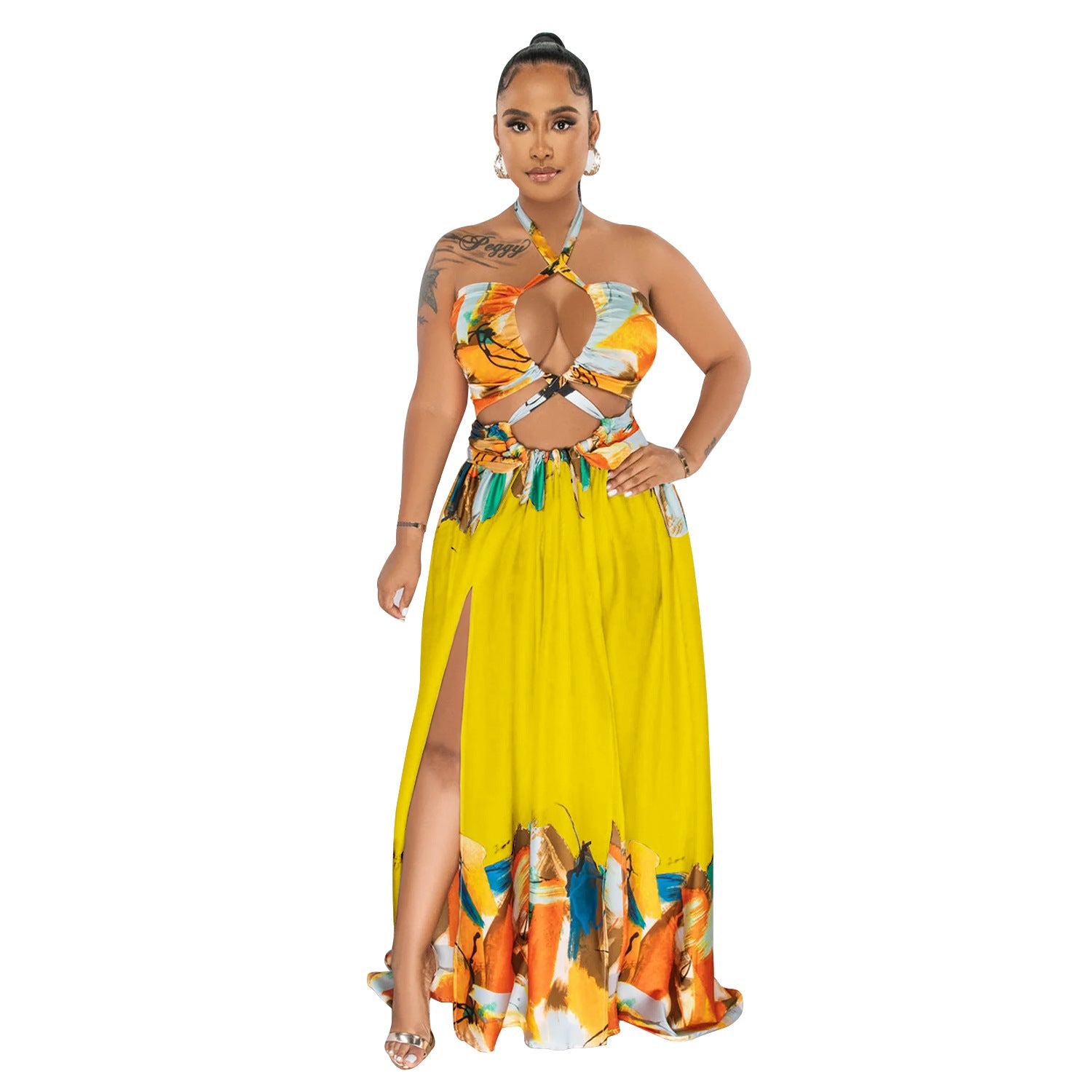 Women's Fashion Contrasting Color Sleeveless Wrap Maxi Dress 12