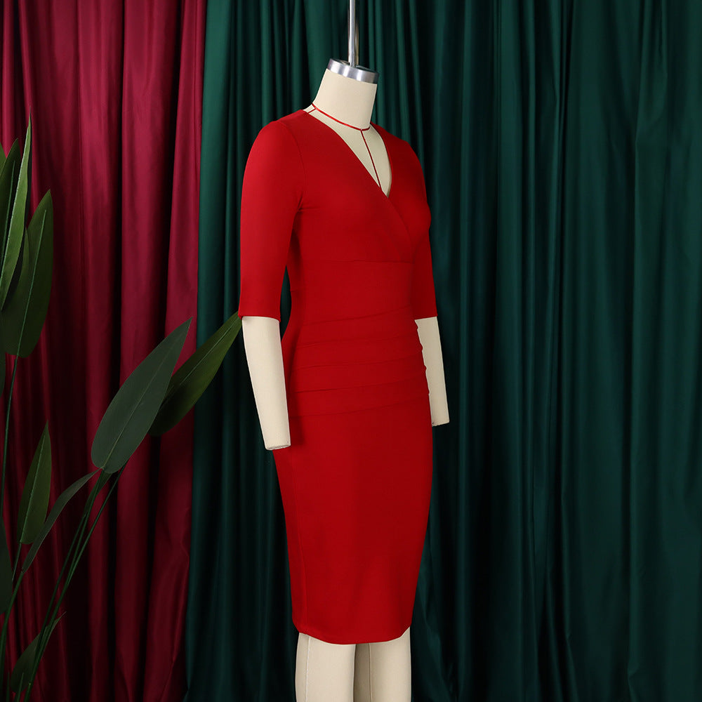 Women's V Neck Chic Bodycon OL Career Africa Plus Size Dress 23