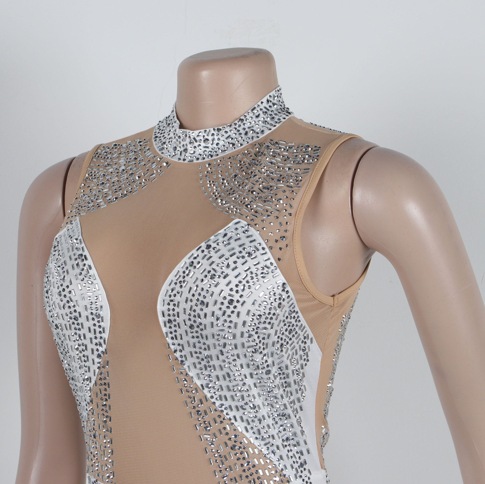 Women Beaded Mesh See-Through Patchwork Sleeveless Slit Dress 24