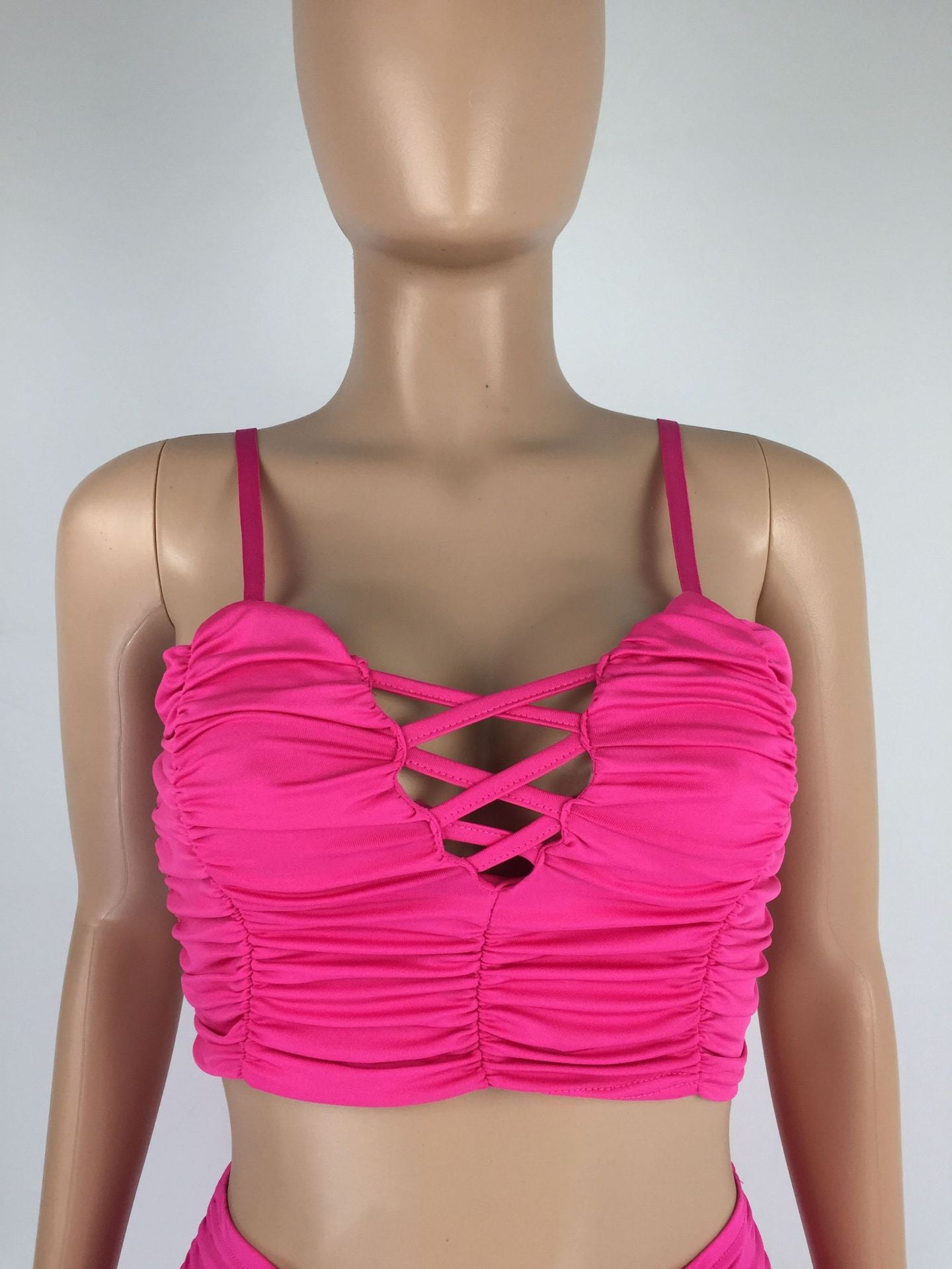 Women Strapless Pleated Crop Top and Bodycon Skirt Two-Piece Set 14