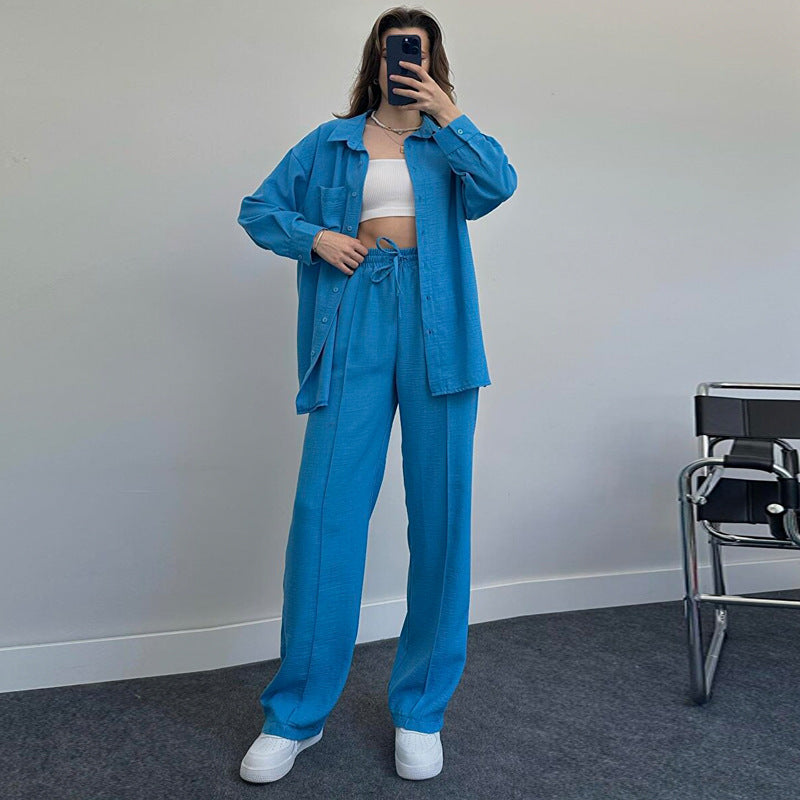 women's autumn and winter long-sleeved shirt elastic waist trousers casual two-piece pants set 14