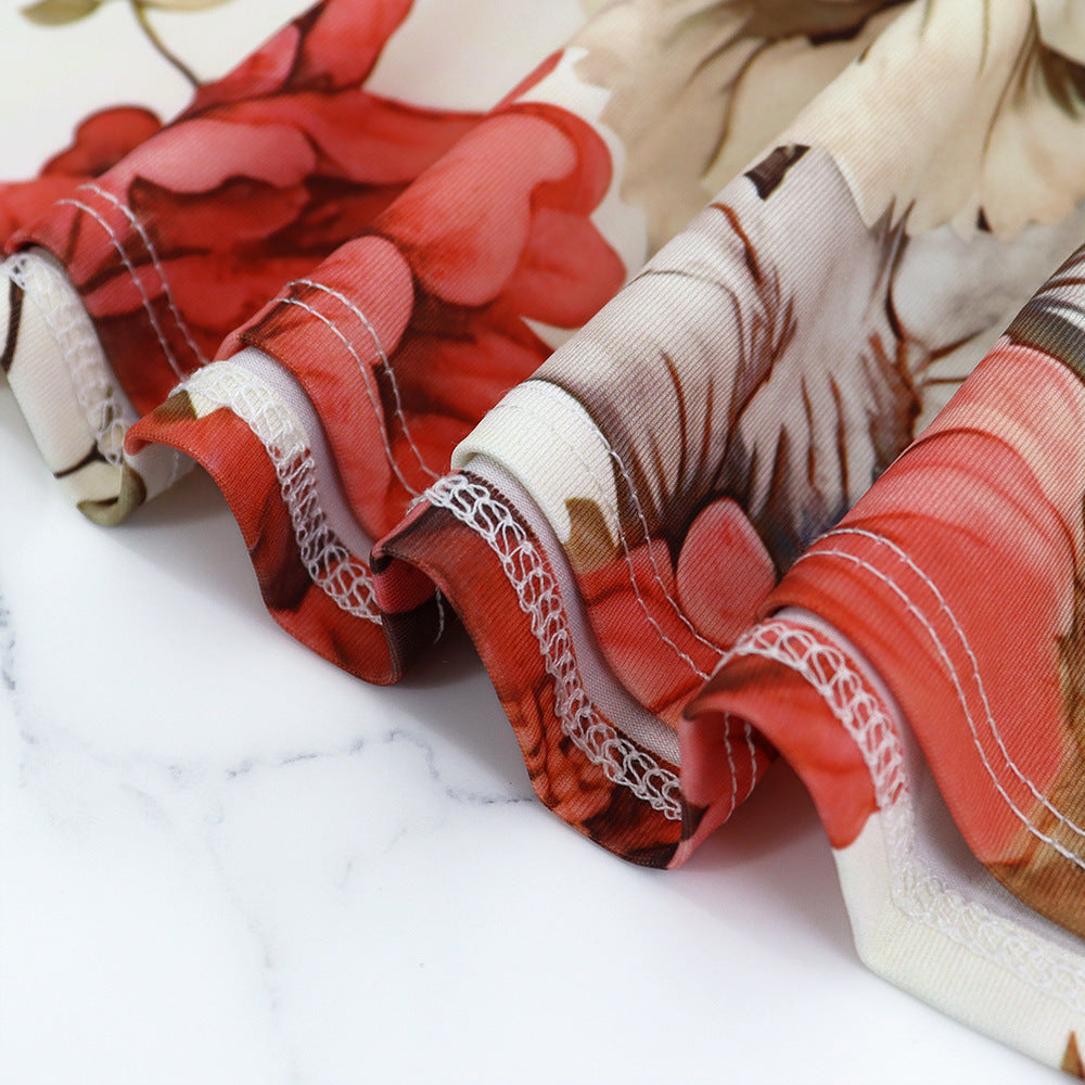 Summer Women's Flower Print Halter Neck Sleeveless Chic Long Dress 12