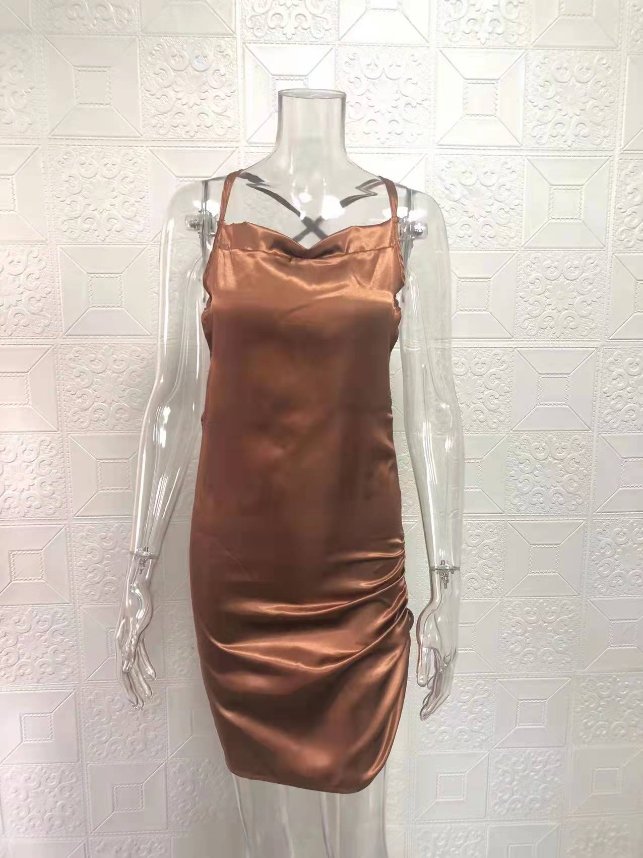 Women Sexy Strapless Pleated Backless Hollow Strap Dress 27