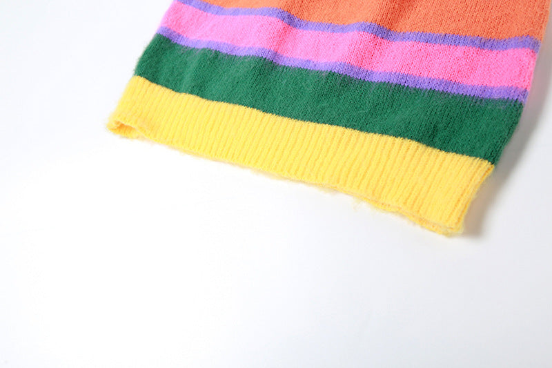 Autumn Women's Sexy Knitting Long-Sleeved Contrast Color Top High Waist Bodycon Skirt Suit For Women 26