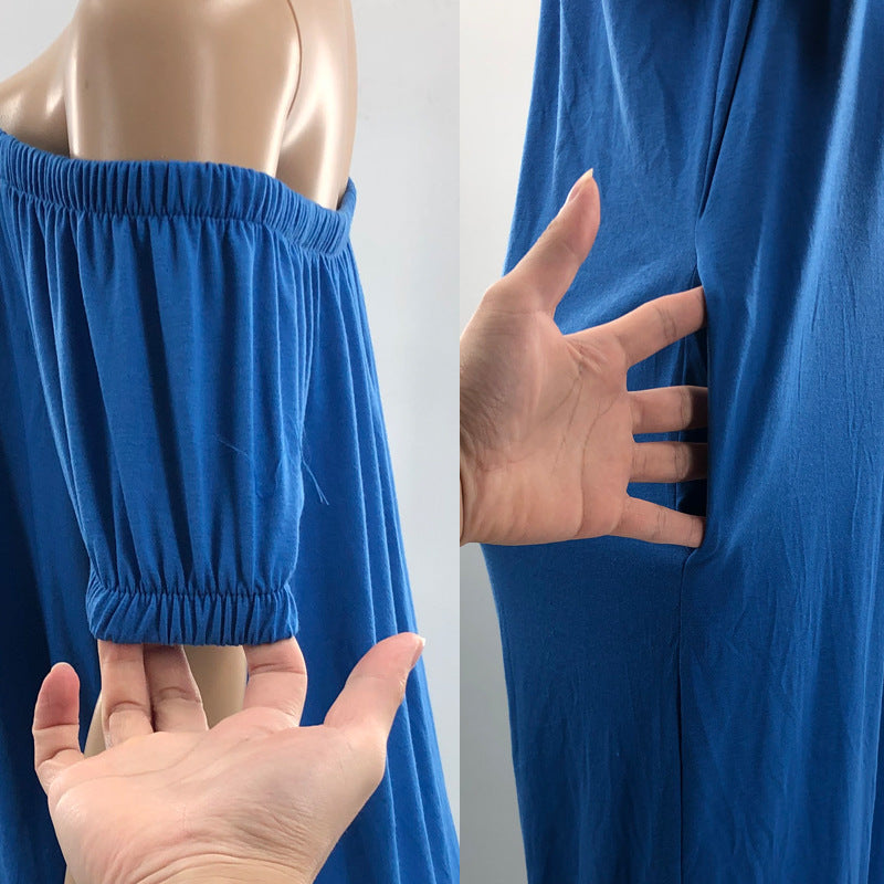 Women's Solid Color Loose Long Length Short Sleeve Jumpsuit Women's Bodysuit 26