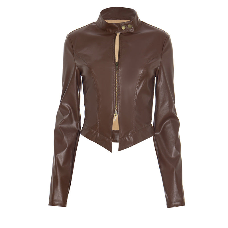 Women Fall/Winter Pu-Leather Long-Sleeved Zipper Jacket 8