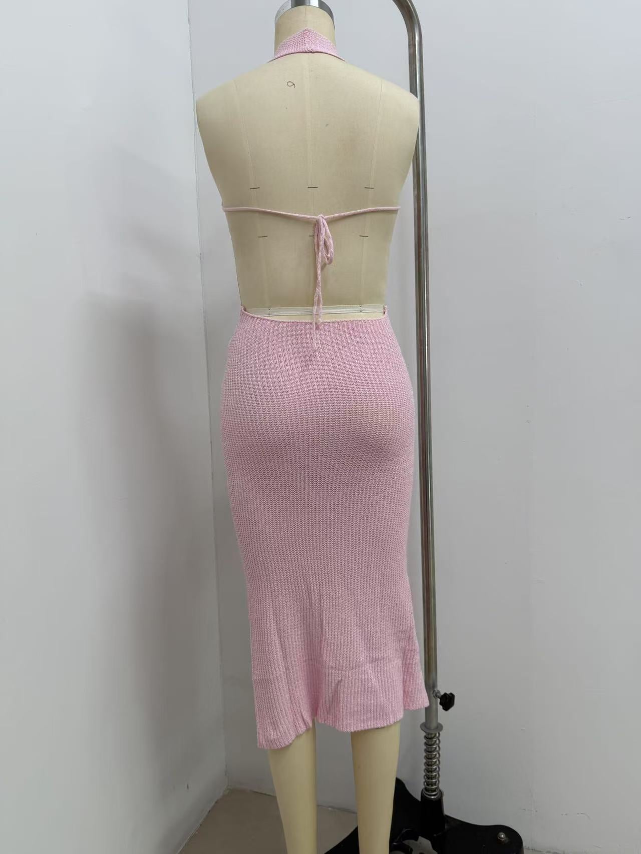 Sheer Halter Neck Knitted  Beach Holiday Dress 14