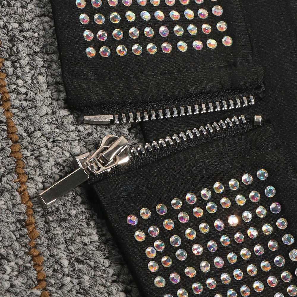 Sexy diamond-encrusted deep V-wrapped chest strap two-piece skirt set 32