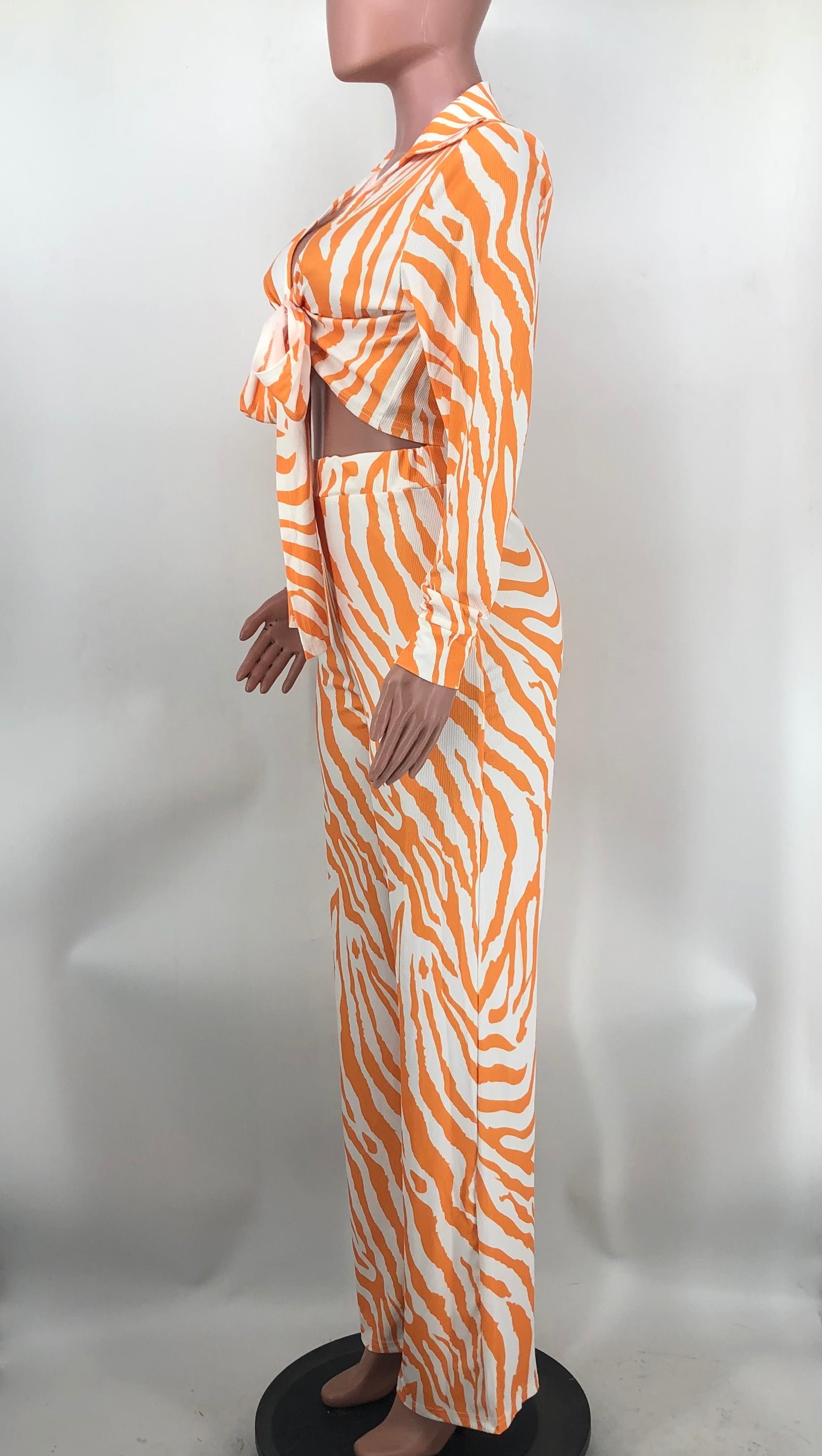 Spring Fall Pant Set Ribbed Print Crop Set 16