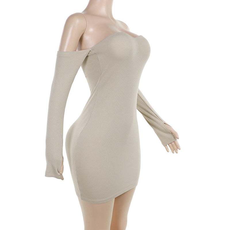 Women autumn with chest pad Off ShoulderBodycon dress 6