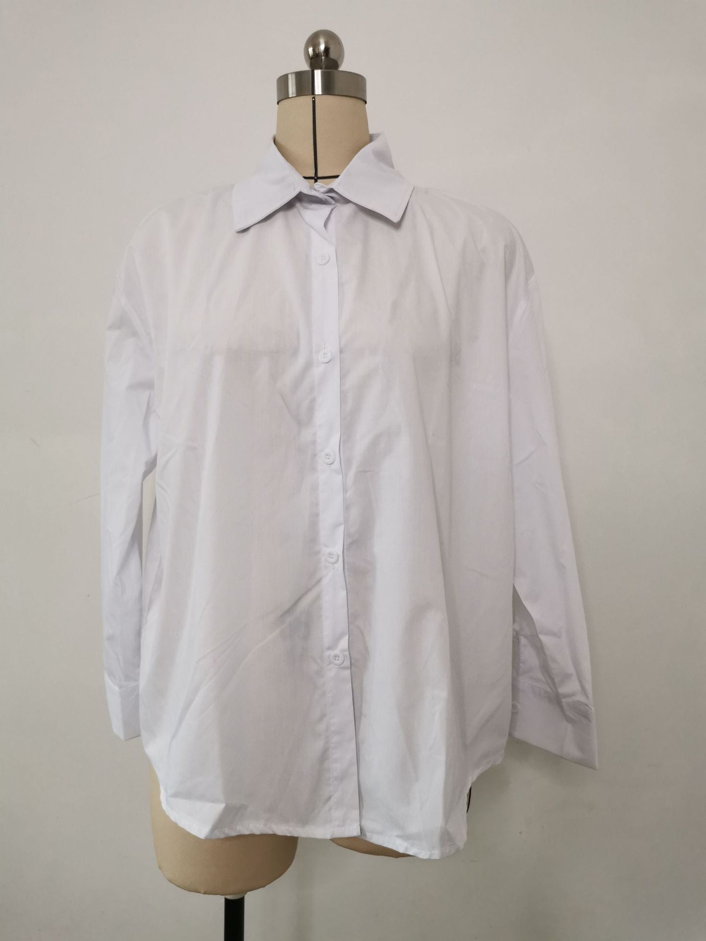 Women Solid Style Long Sleeve Back Slit Loose Shirt 22