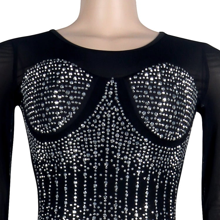 Autumn Sexy White Beaded Long Sleeve See Through Club Dress 6