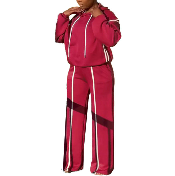 Ribbon Patchwork Hooded Hoodies Pants Two-Piece Tracksuit 12