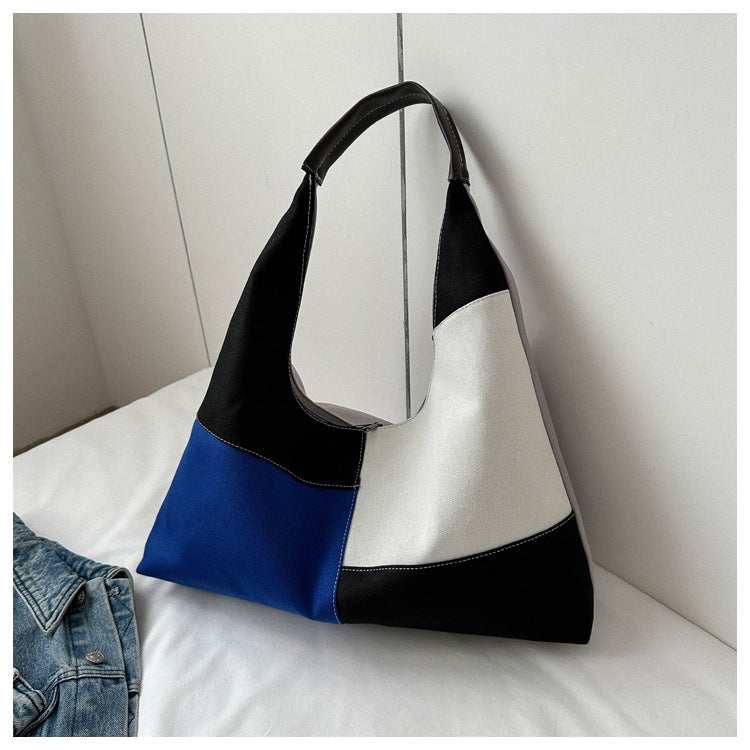 Casual Women's Canvas Bag Fashionable Handbag Crossbody Bag Trendy Patchwork Contrasting Shoulder Bag 3