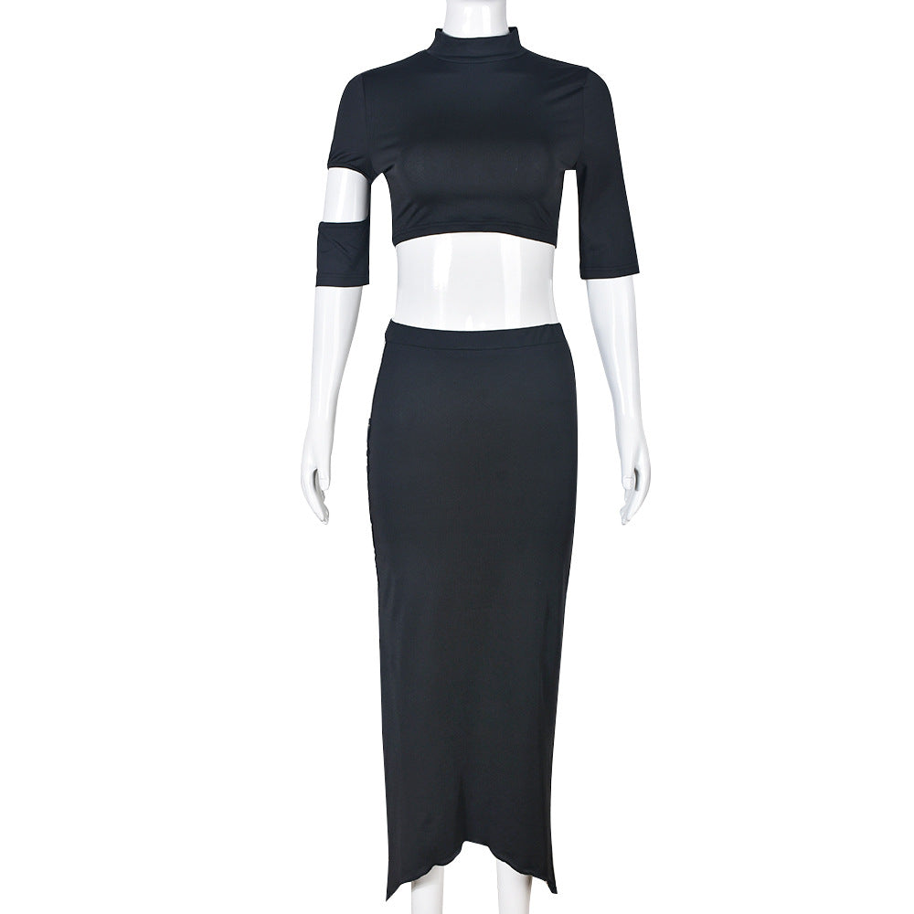 Women Trendy Style Hollow-Out Crop Top and Long Skirt Two-Piece Set 8