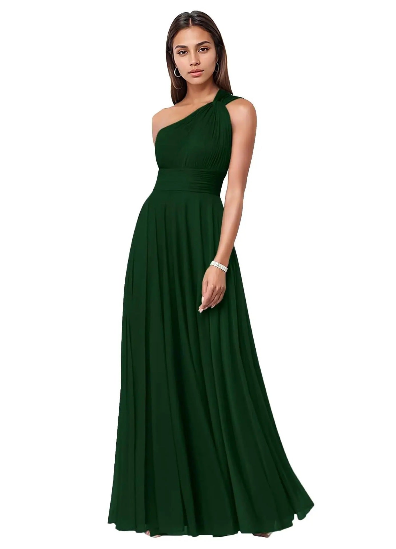 Evening Dress Long Slim Fit Bridesmaid Dress Wedding One-Shoulder Chiffon Ball Gown（Processing time need 3-6 days） 3