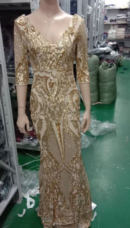 Deep V Sexy Fishtail Sequin Female Formal Party Mermaid Evening Dress 12