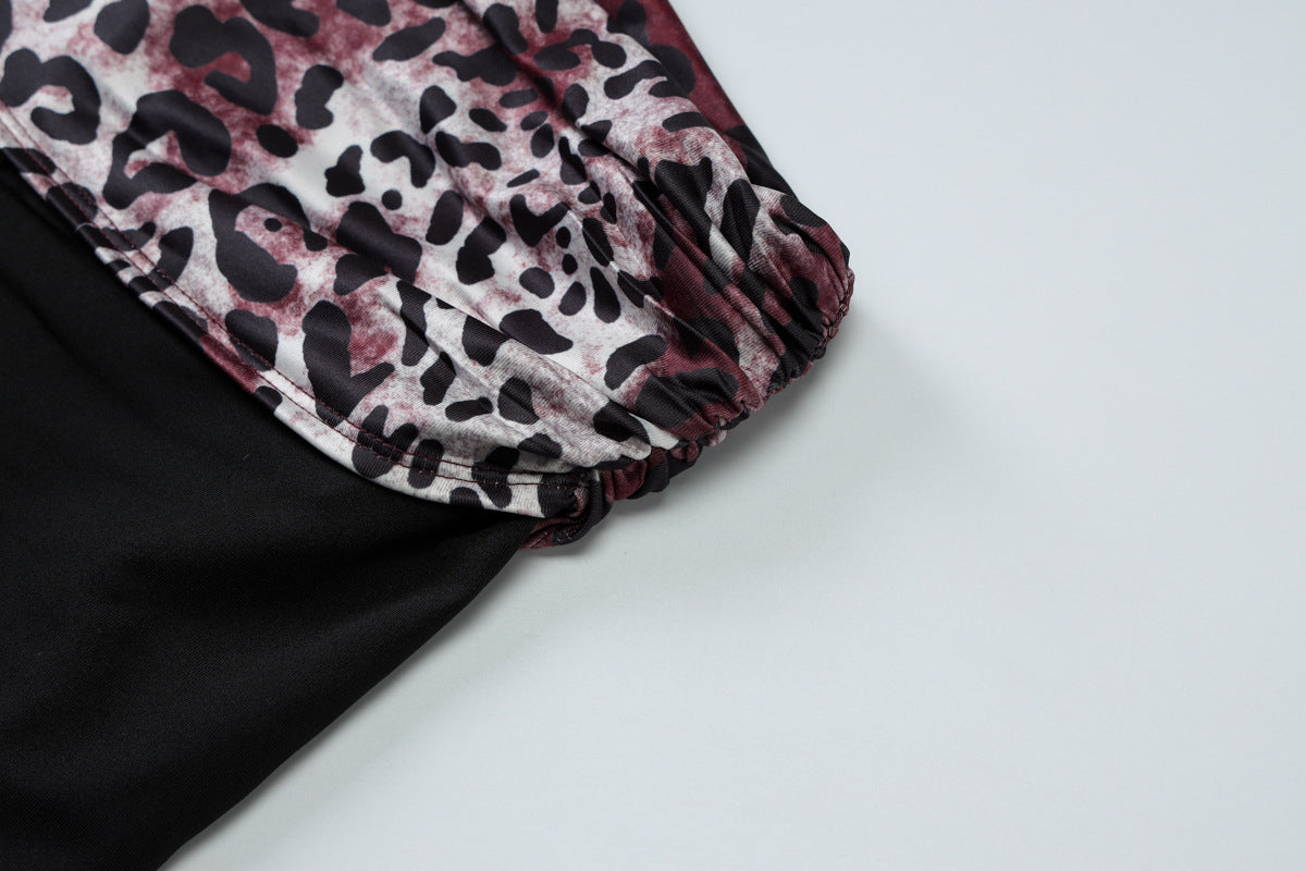 Summer Women’s Leopard Print Halter Neck Sleeveless Vest and Patchwork Bell Bottom Pants Set 11