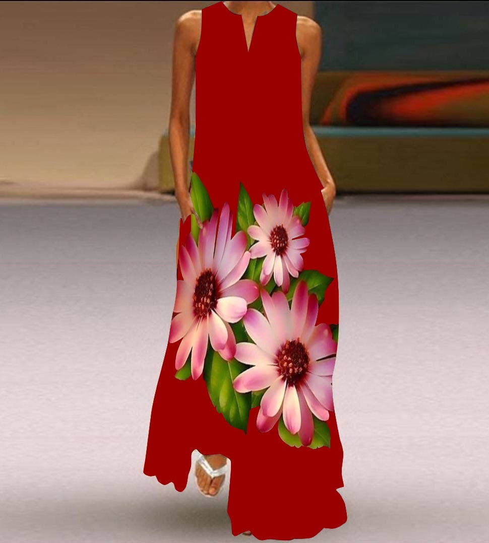 Summer women's sleeveless dress v-neck printed face dress 70