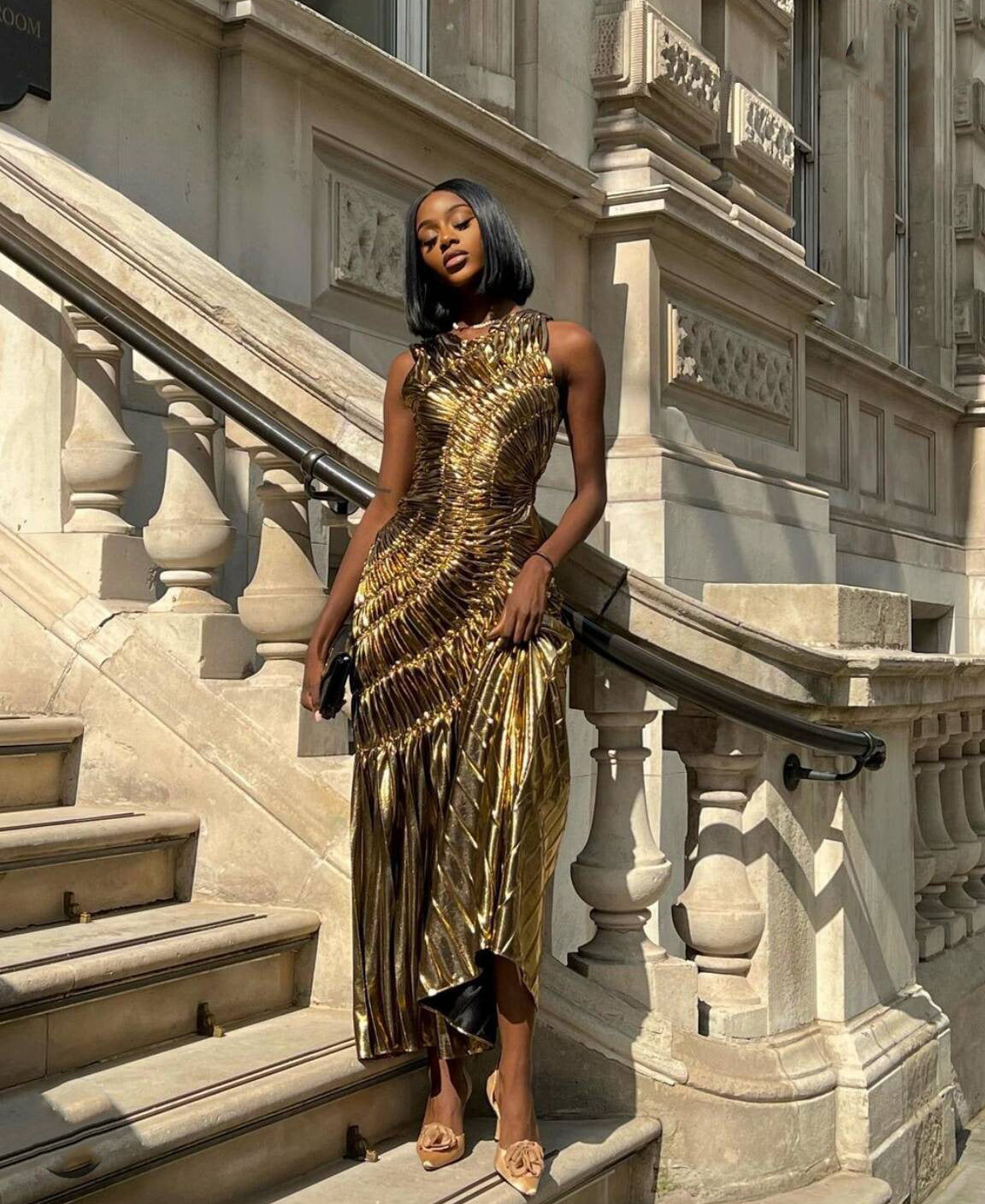 Sleeveless Sexy Shiny Color Pleated Long Evening Dress 3