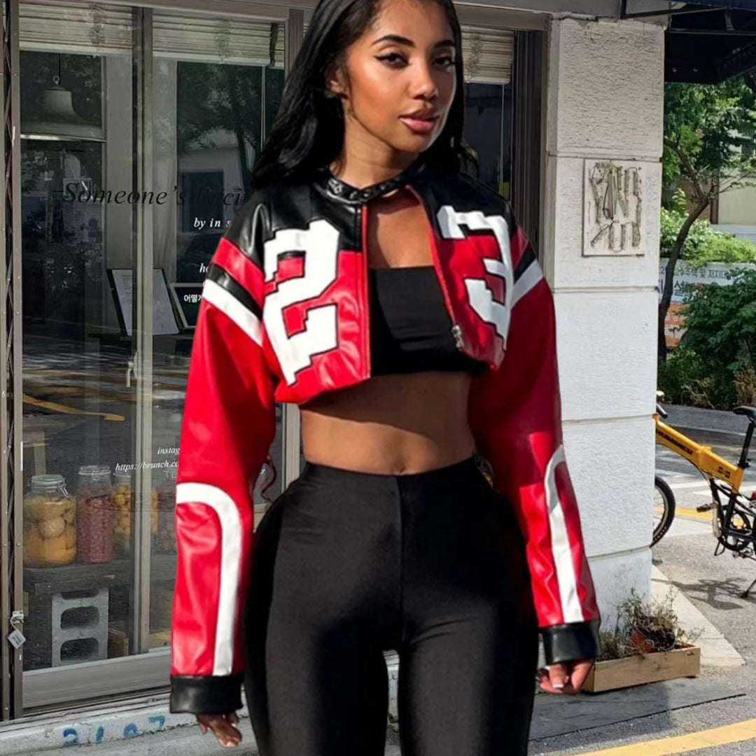 Autumn Winter Women's Long Sleeve Fashion Zipper Slim Motorcycle Jacket 4