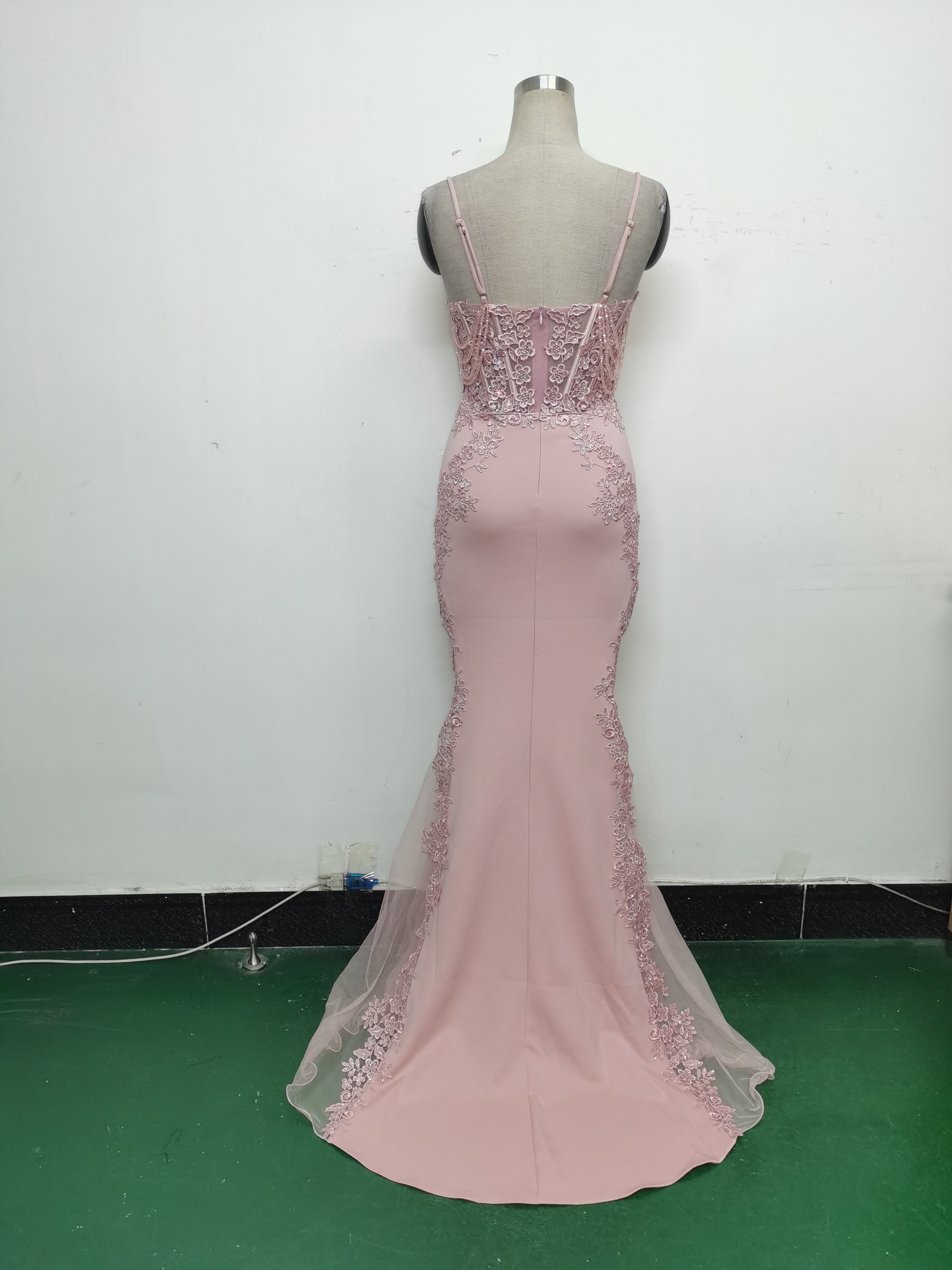 Sexy Strap Rhinestone Chain Fishbone Lace Evening Dress 27