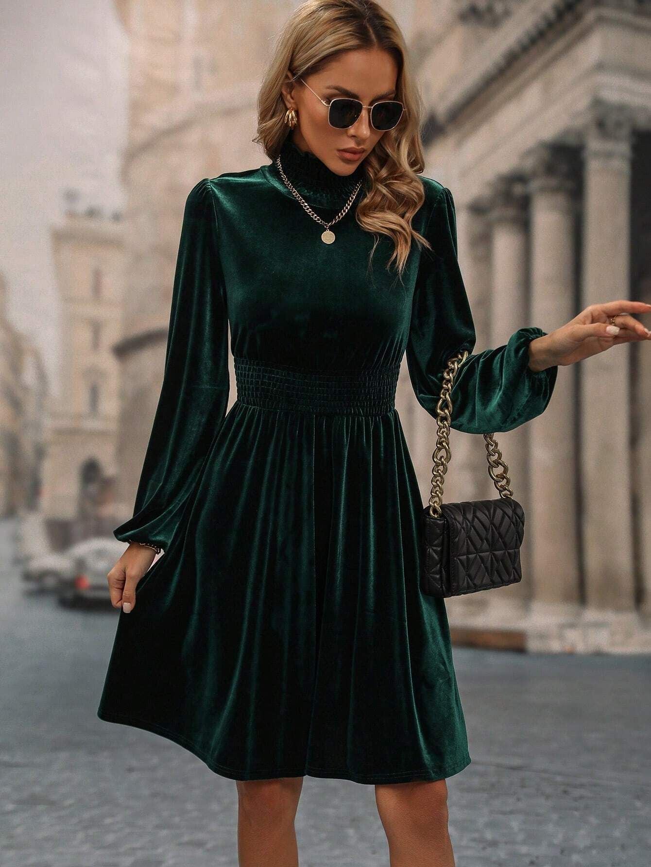 Women Fall/Winter Velvet Long Sleeve Dress 4