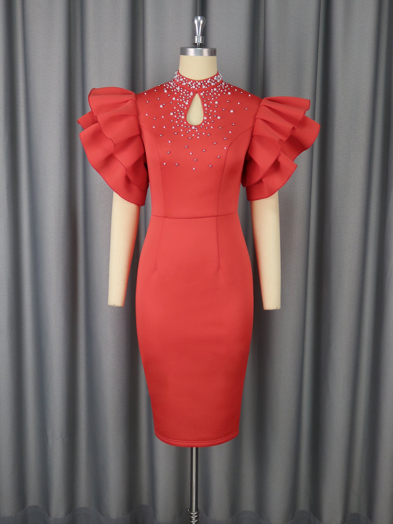 Summer Ruffle Beaded High-Waist Slim Elegant Bodycon Formal Party Evening Dress 6