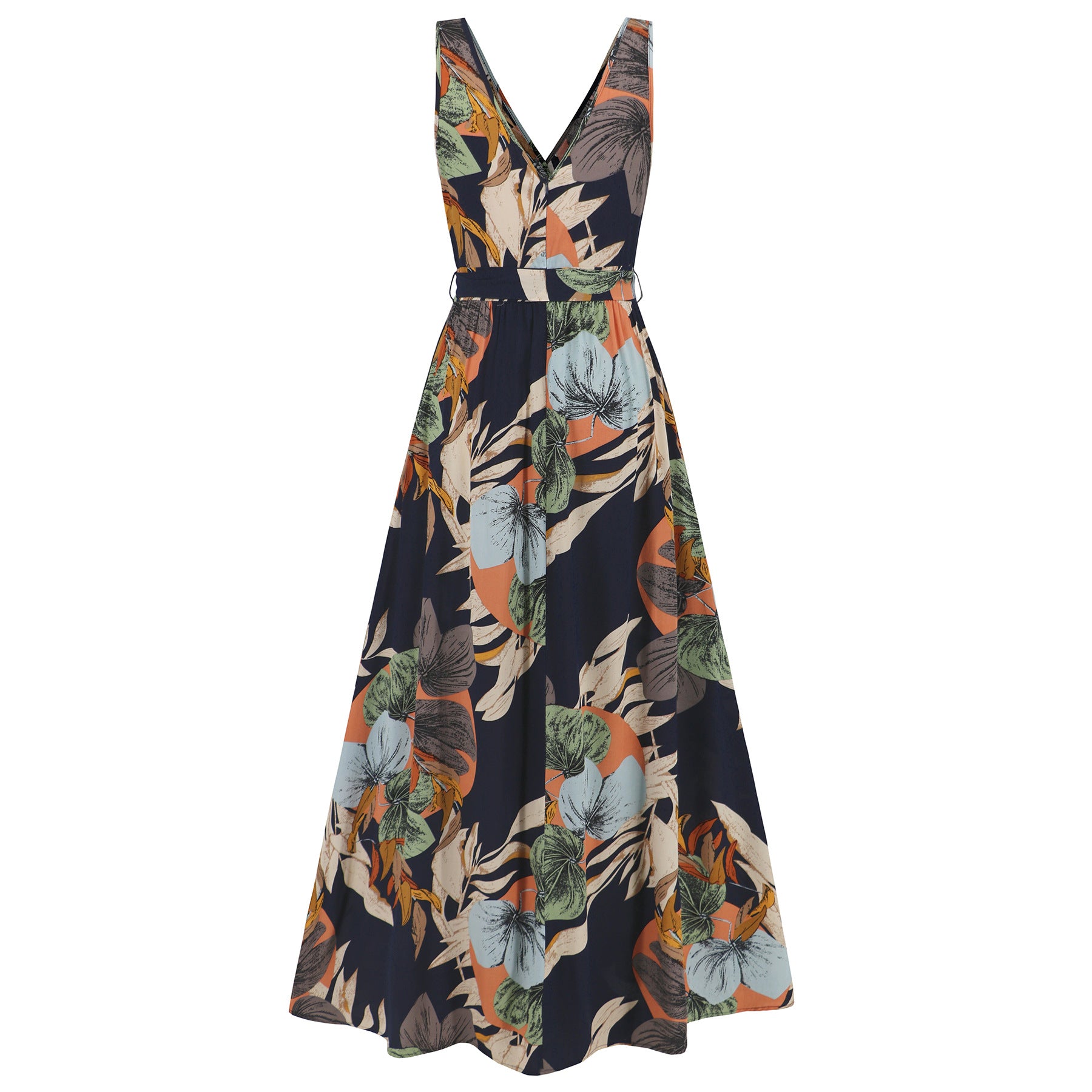 Summer Women's V-Neck Sleeveless Slit Printed Long Strap Dress 7