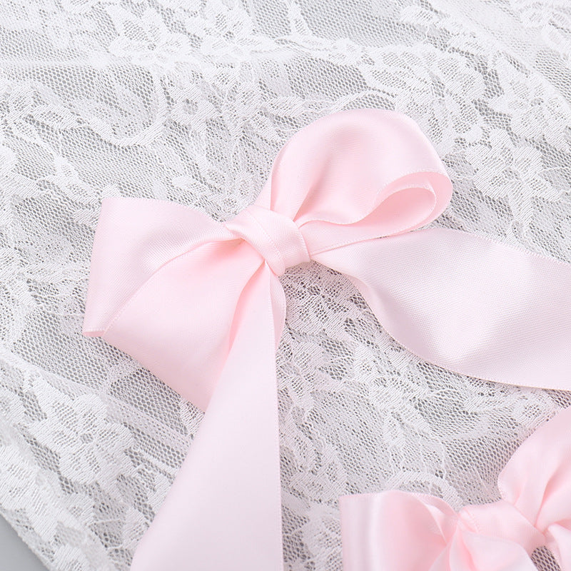 High-Waisted Lace See-Through Bow Trousers Straight-Leg Pants 13