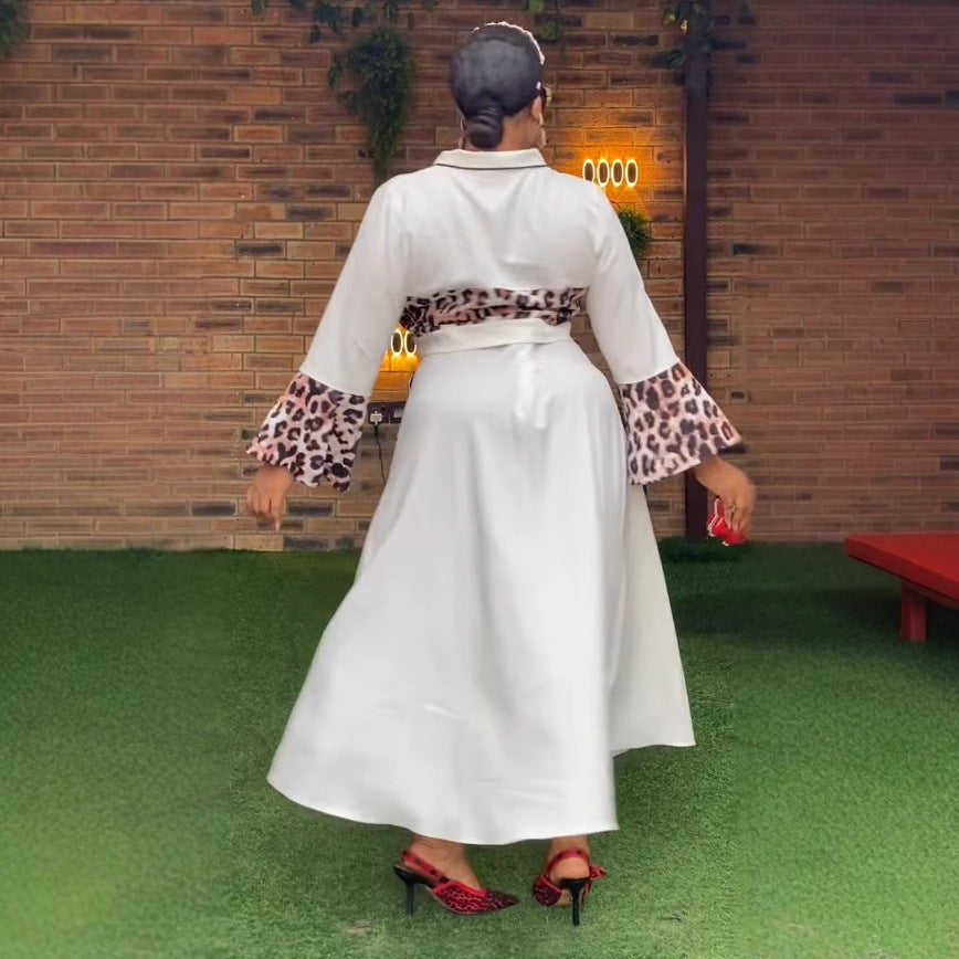 Sexy Leopard Print Patchwork Top Long Skirt Two-Piece Set 6