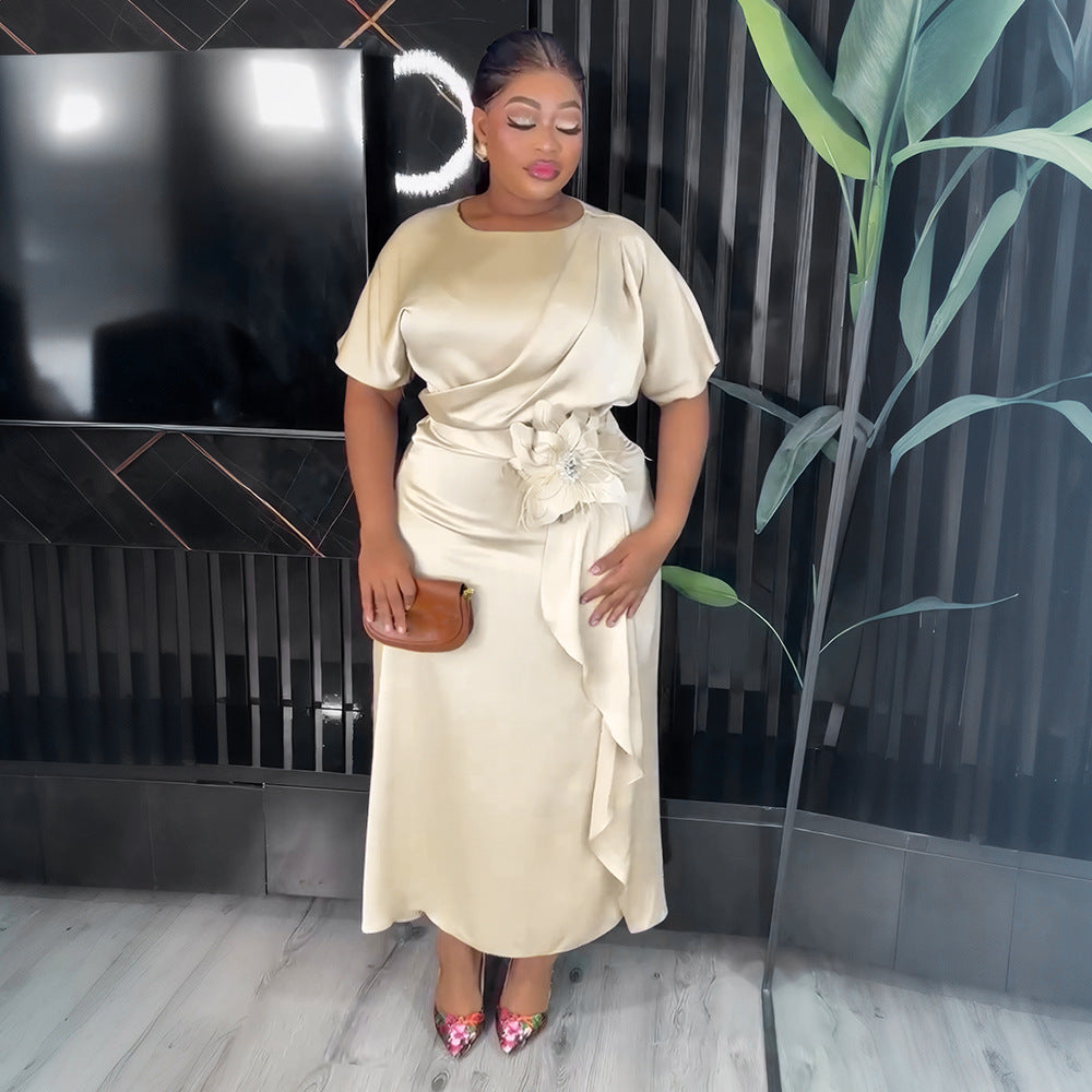 Plus Size African Elegant Solid Dress 5