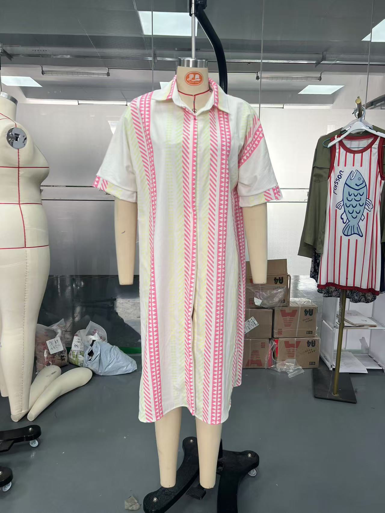 Women Summer Print Holidays Button Shirt Dress 6