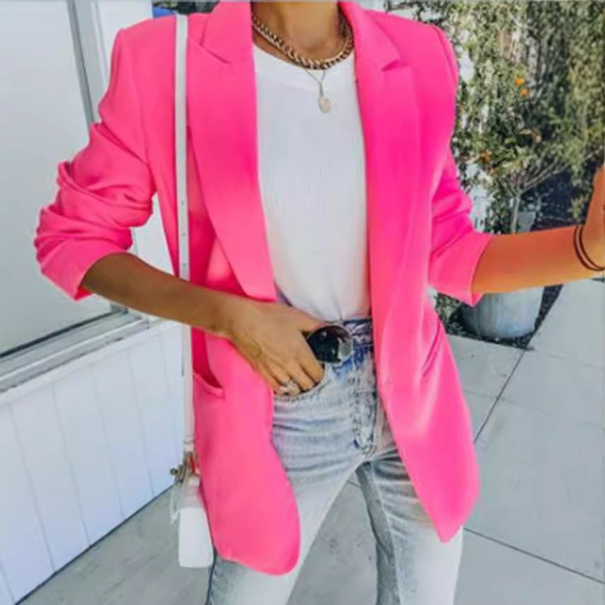 Autumn Winter Women's Fashion Solid Color Turndown Collar Long-Sleeved Blazer Coat 4