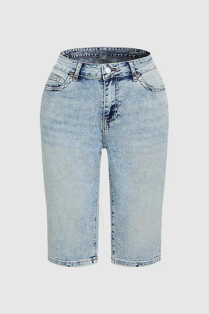 Women Colorblock Casual Denim Knee-Length Shorts 9