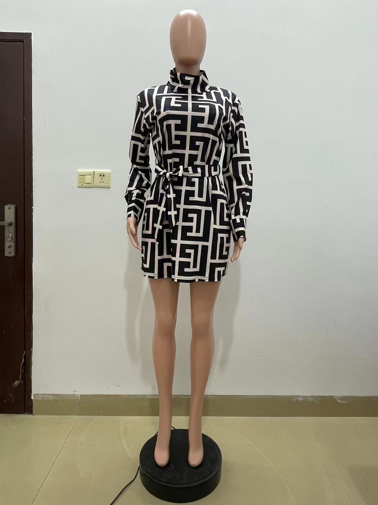 Autumn Fashionable Black Printed Women's Dress 10