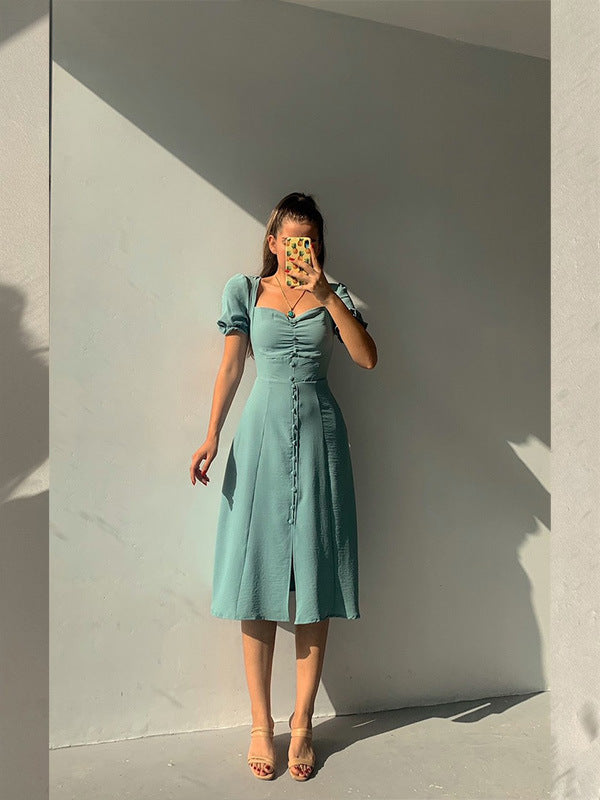 Women's Spring/Summer Chic V-Neck Single Breasted Midi Dress 28