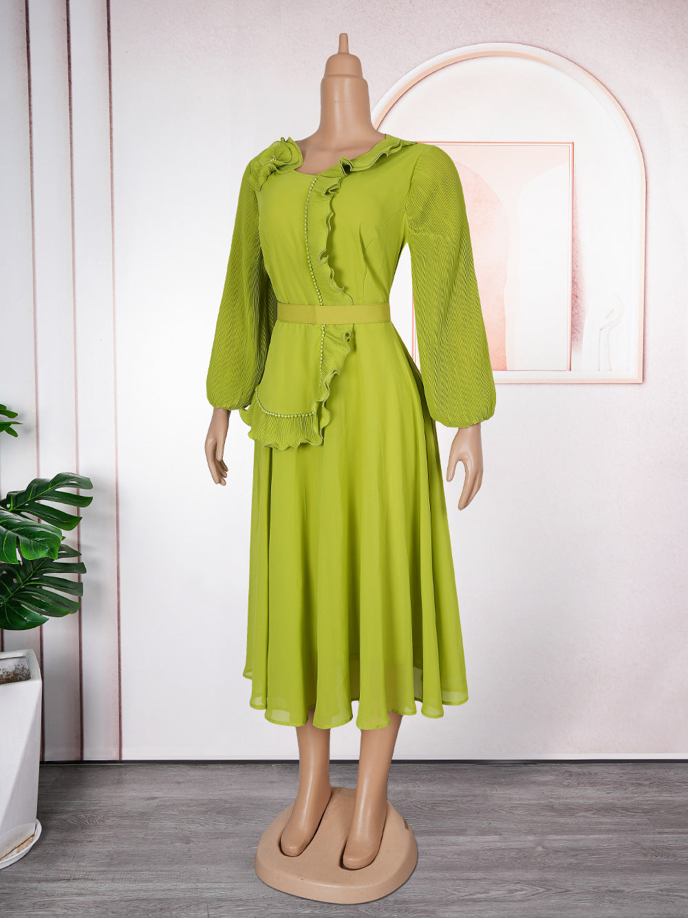 Plus Size African Women elegant pleated Ruffle Edge dress 13